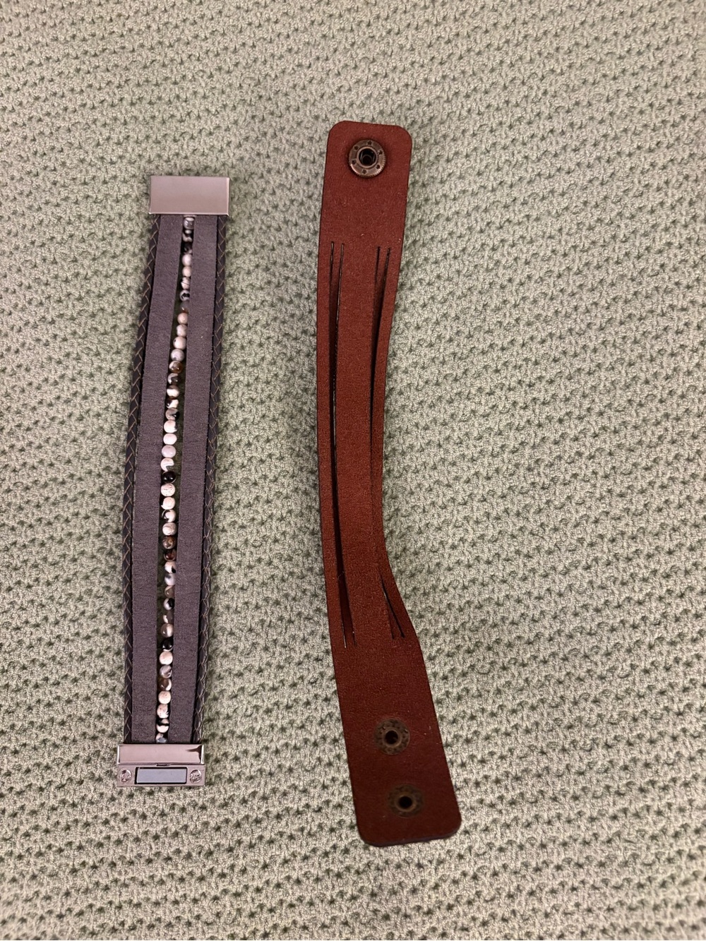 Womens Multi-Strand Leather Bracelet - Brown and Gray - Picture 2 of 6